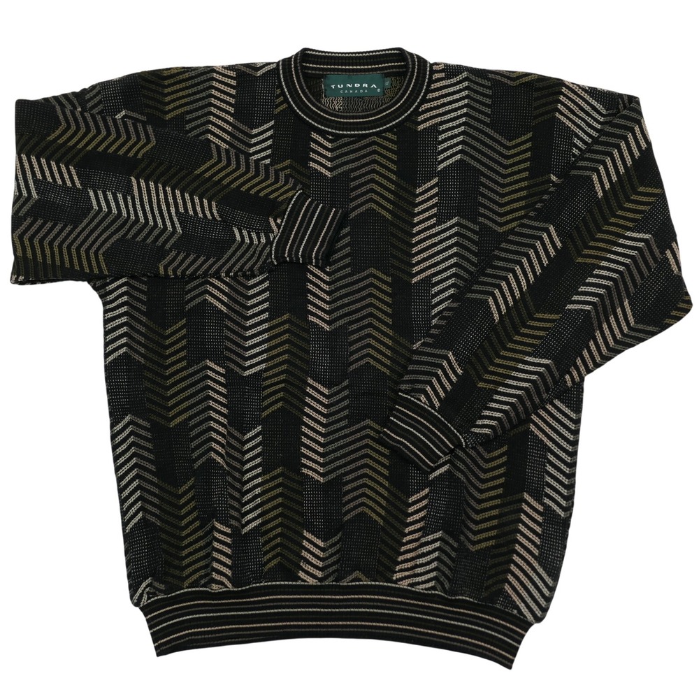 VTG‎ Tundra Canada Mens XL 3D Textured Knit Sweater Mercerized Cotton Chevron
